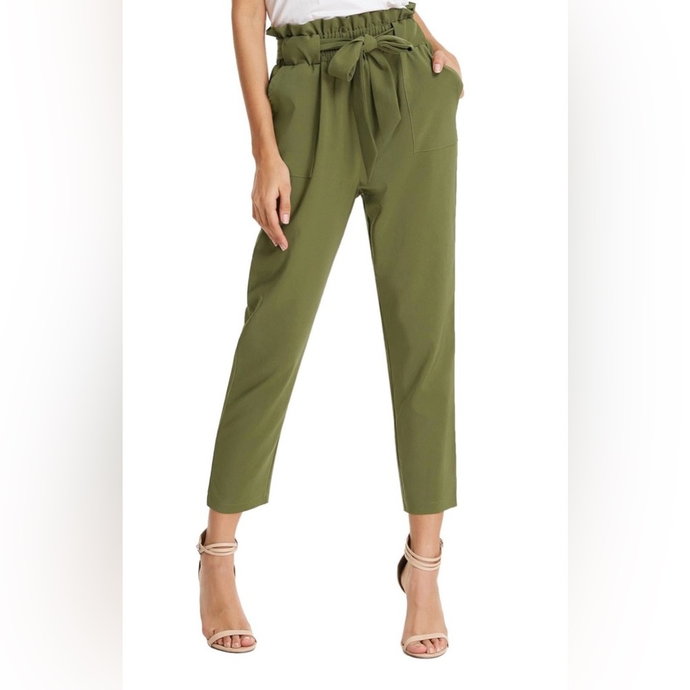 GRACE KARIN Women's Cropped Paper Bag Waist Pants with Pockets XL